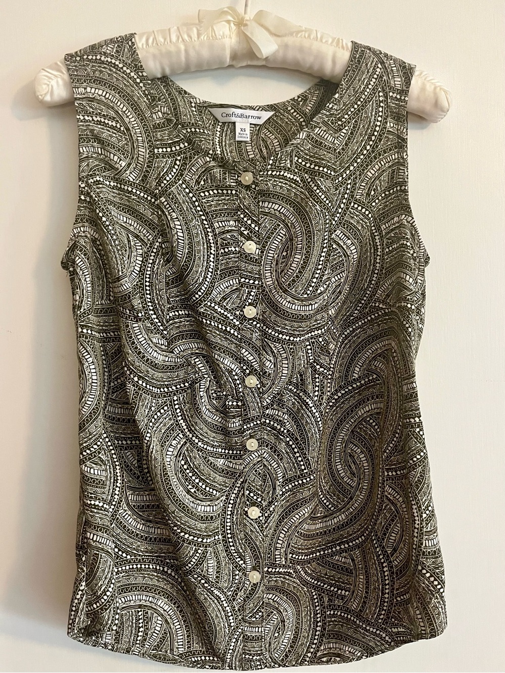 croft & barrow Brown & White Intricate Swirl Button-Front Tank Sleeveless Top